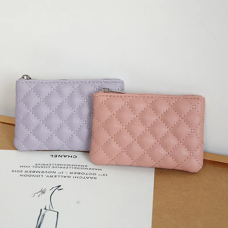 Coin Purse Ladies New Diamond Check Short Pure Color PU Leather Ultra-light Ladies Bank Card Coin Bag Wholesale