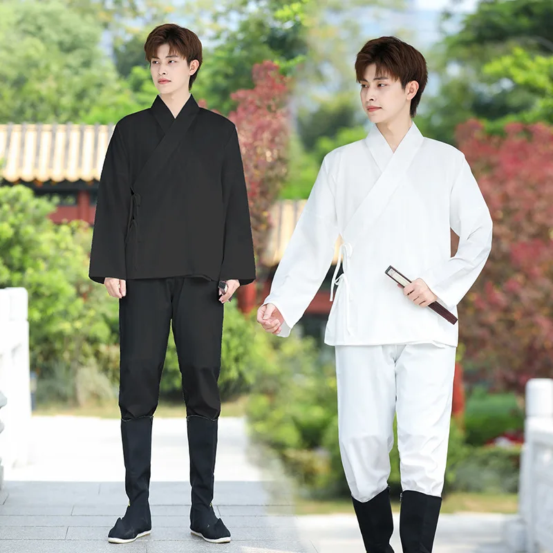 

Chinese Style Unisex Hanfu Cross Collar Ancient Style Black And White Long Sleeve Hanfu Inner Layer Base Shirt Long Pant Cosplay