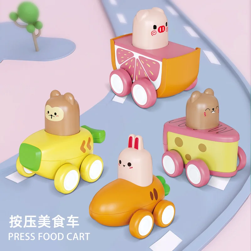 Fruit Animal Press Toy Car para crianças, carro traseiro para meninos e meninas, bebê, infantil, 1-3 anos de idade