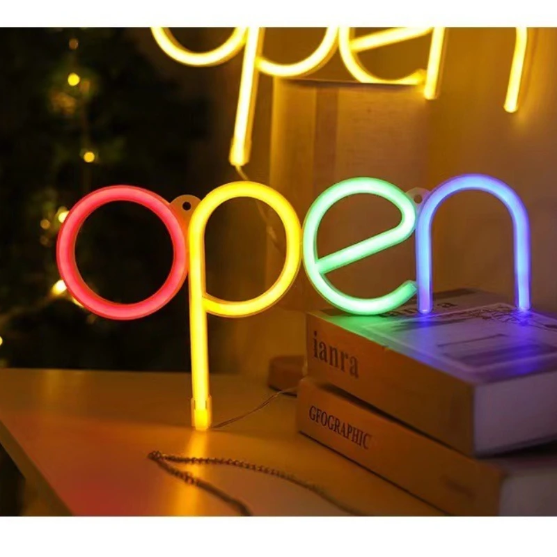 Open Letter RGB Atmosphere Light LED Neon Decoration Lights Desktop Wall Shape Lighting Night Light Holiday Ornament Lamp