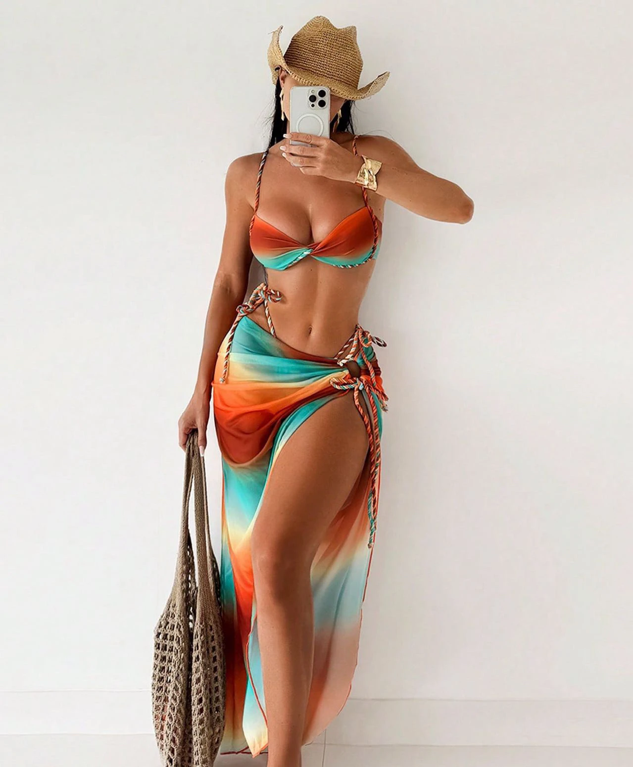 

Sweet Heart Rainbow Bikini Three Piece Set Sexy Pure Desire Hot Girl Beach Vacation Women's Swimsuit Separate Swimwear