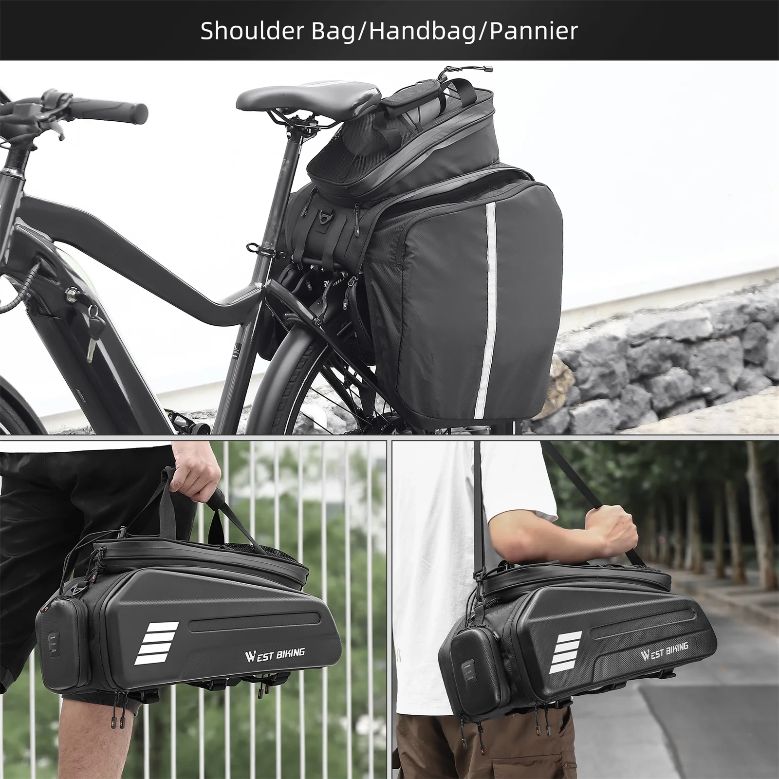 E-Bike RearSeat Bag Electric Bicycle Battery Bag Expandable Large Capacity Bicycle Rack Seats Bag Waterproof Cycle Bag 2024