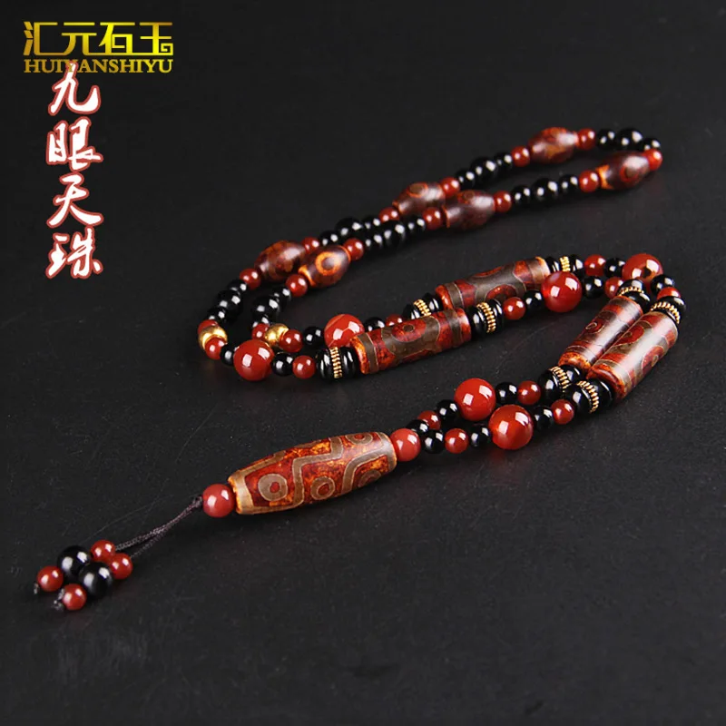 Natural Tibet Agate Nine-Eye Laotianzhu Necklace Creative Style Sweater Chain Wholesale