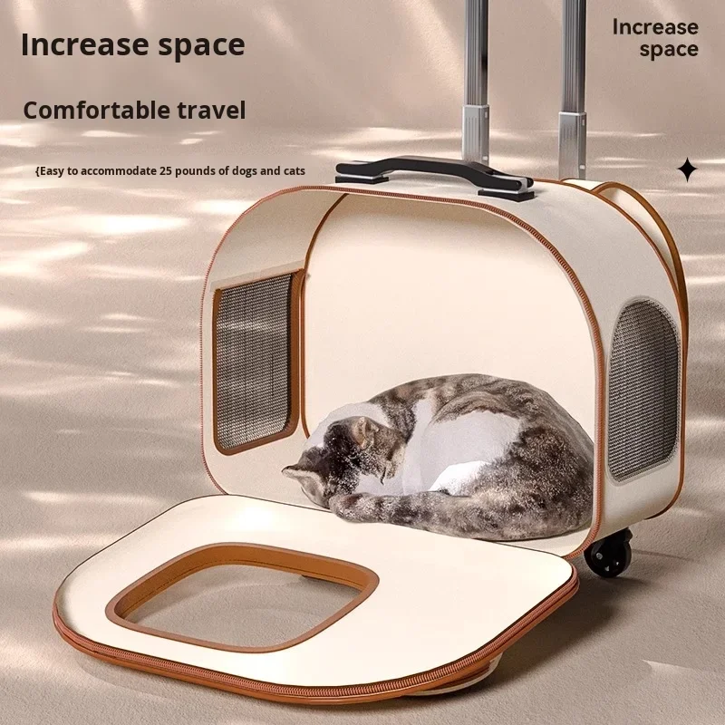 Portable Cat and Dog Travel Carrier Oxford Canvas Pet Backpack Stroller with Zipper Closure Space Capsule Suitcase for Pets