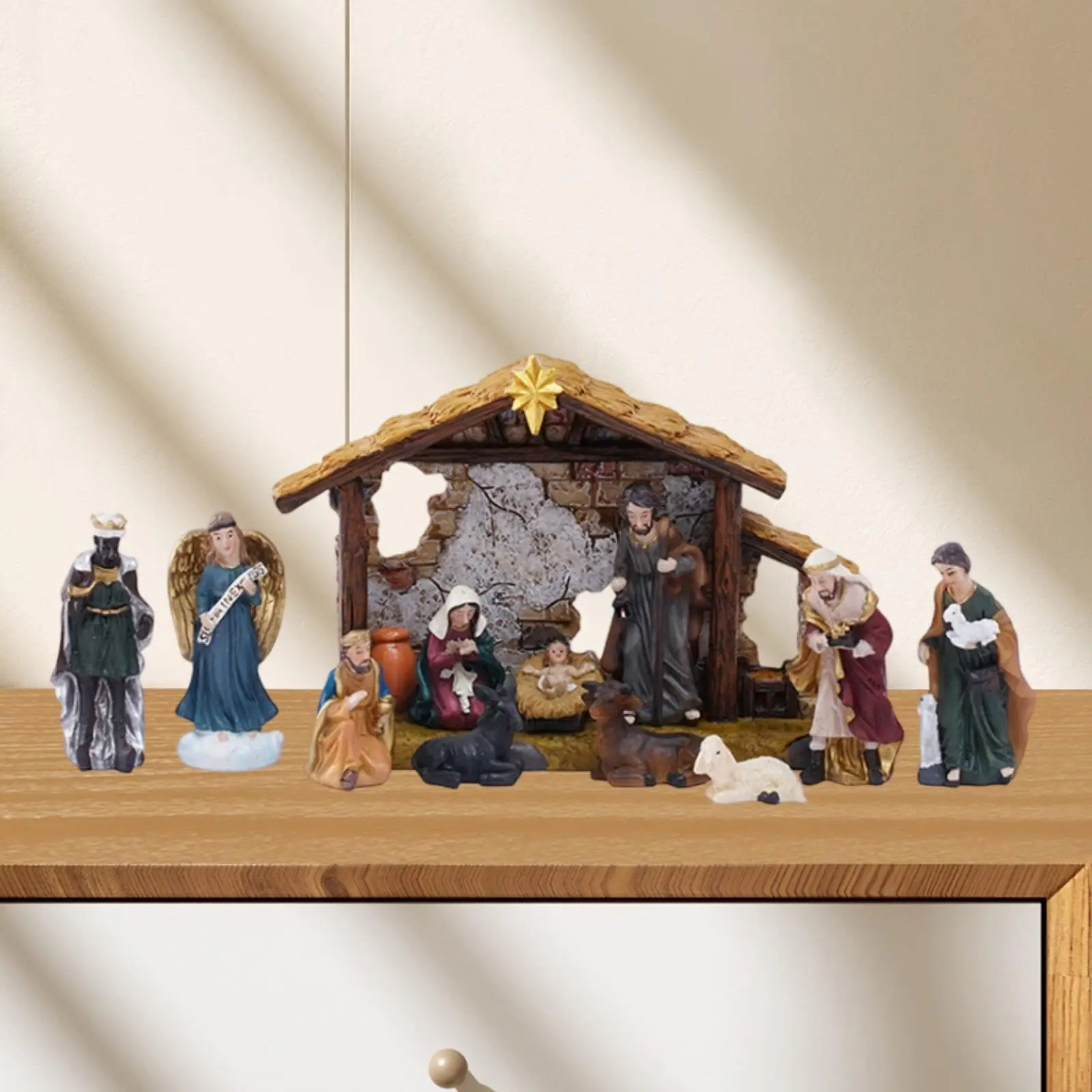 12 Pieces Christmas Nativity Figurines Resin Craft Baby Jesus Manger Scene Christmas Decorations for Bedroom Home Office Xmas