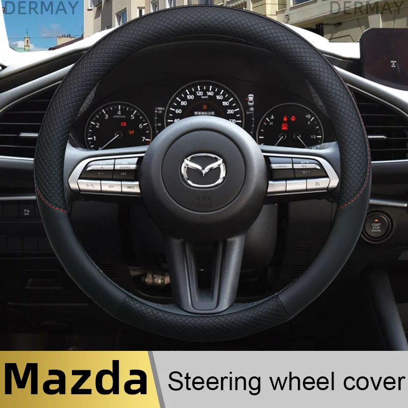 100% DERMAY Brand Leather Sport Car Steering Wheel Cover High Quality for Mazda 3 bl bj bn 323 Axela 3 Sport Auto Accessories