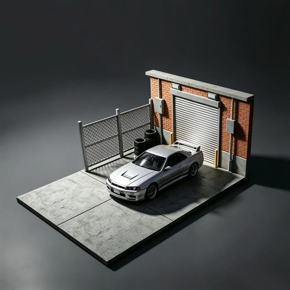 1:64 Miniatur-Reparaturwerkstatt Parkplatz-Szenerie Automodell Diorama Straße 3D-Gedrucktes DIY Blanko-Modell Desktop-Ornamente – Detail 5