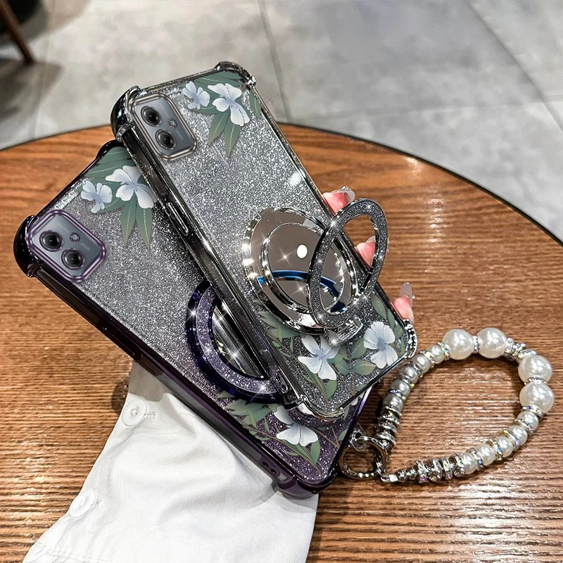 

G54 Белые цветы Покрытие Браслет Держатель Чехол Для Motorola G54Powe G30 G10 G84 G54 G20 G82 G71S G64 Чехол