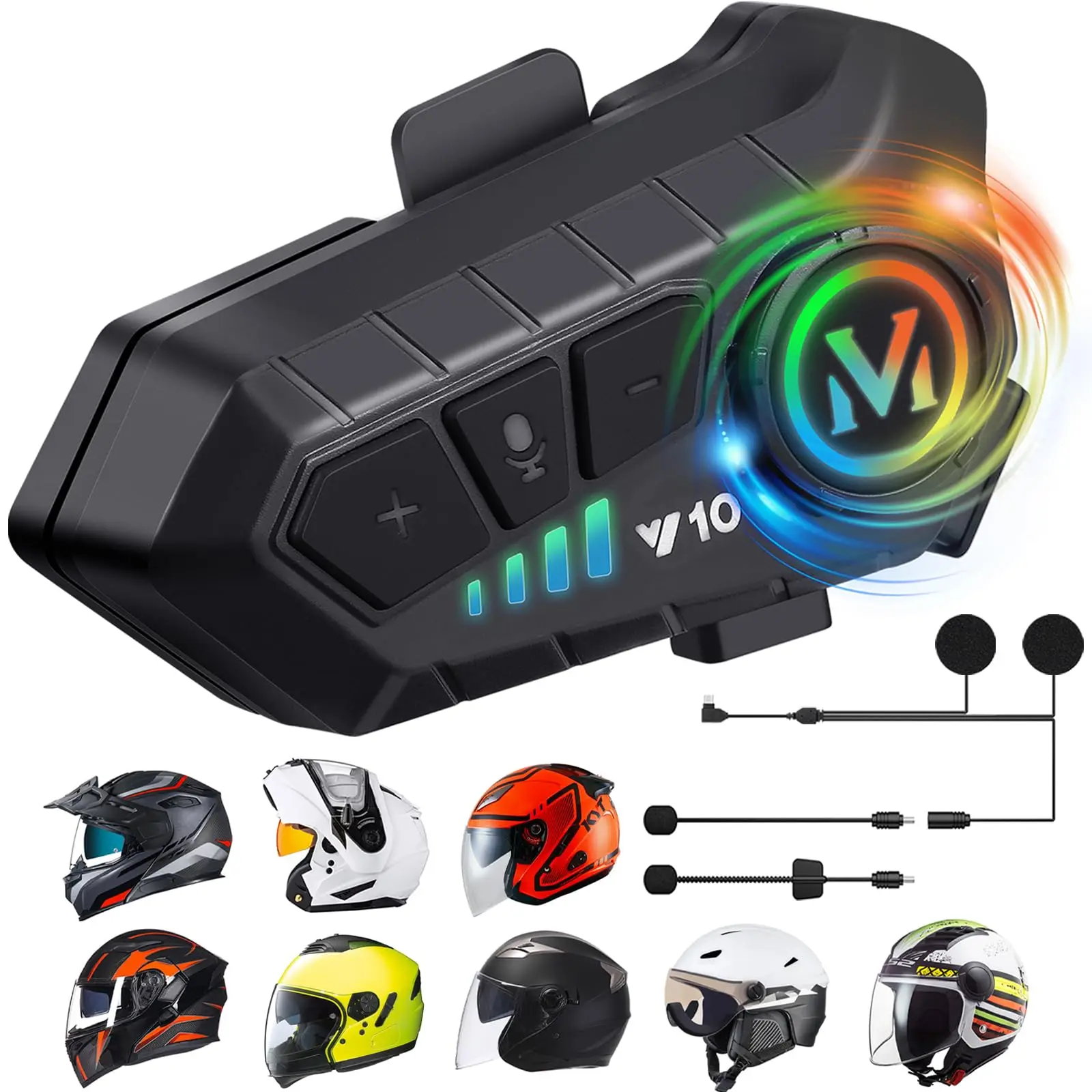 

Y10 Motorcycle Helmet Bluetooth Headset IPX6, 32H Talk Time, Noise Cancelling, 2 Mic