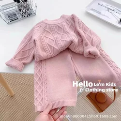 Girls Autumn Knitting Sweater Sets Pullover Girls Clothing Sets Winter Korean Sweater Pants Children Knitted Wool Trouser Suits