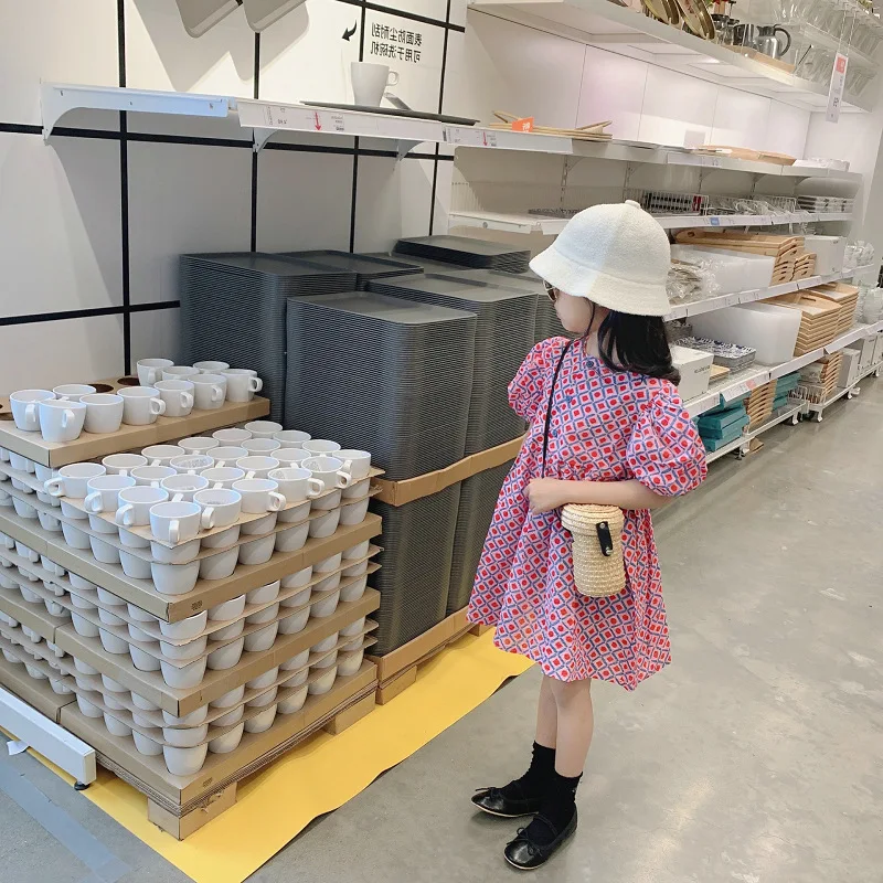 Cross-border Girls' Plaid Polka Dot Dress Princess Dress25Summer New Foreign Trade Children's Wear Delivery