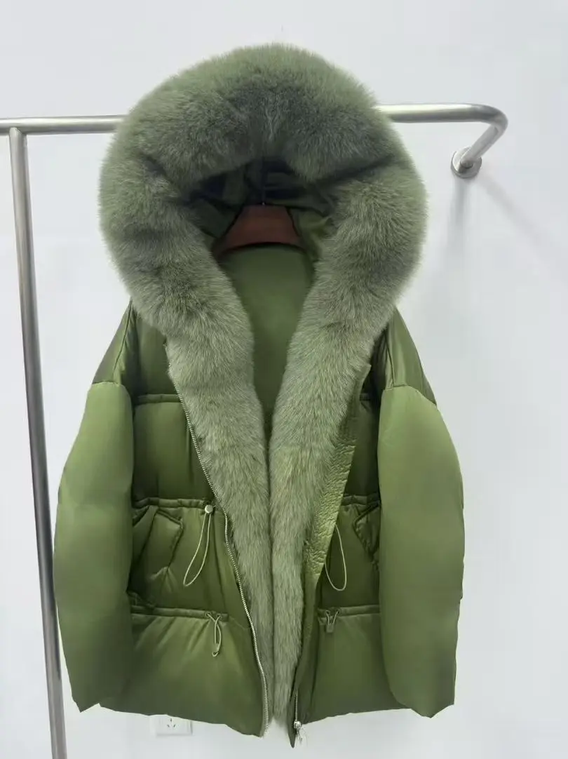 معطف نسائي متوسط الطول بياقة من الفرو من Jaet باللون الأبيض من Thiened معطف دافئ للتنقل النسخة الكورية #5