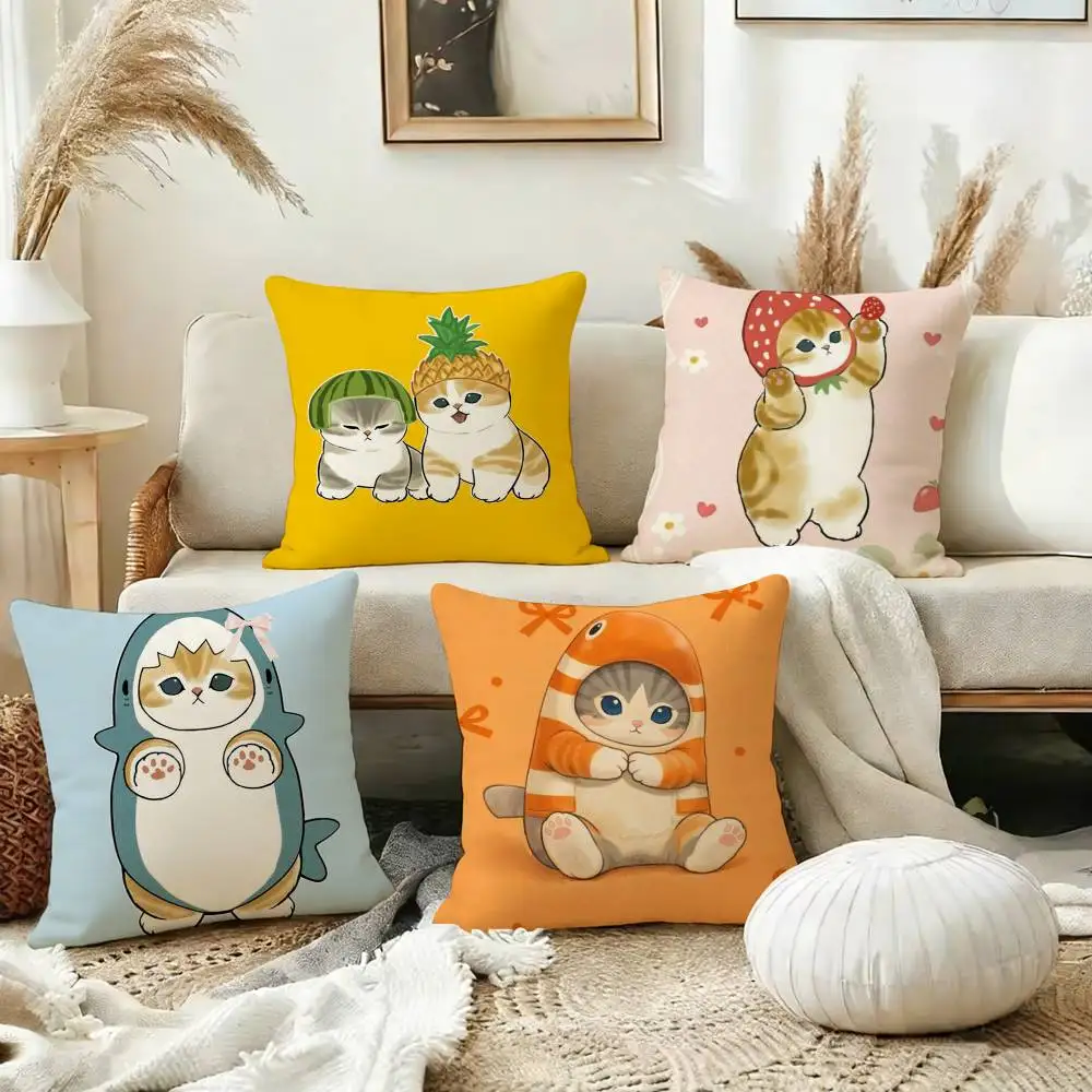 M-Mofusands Cute C-Cat Ear Square Double-Sided printed Pillow Case Bedroom Bedside Pillow Sofa Cushion Cover