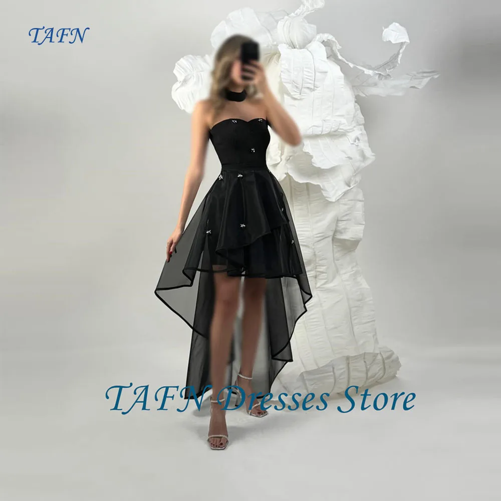 

TAFN Black And White Hi Low Prom Party Dresses Sweetheart Beads Scalf Short Front Long Back Birthday Formal Prom Gowns Customize