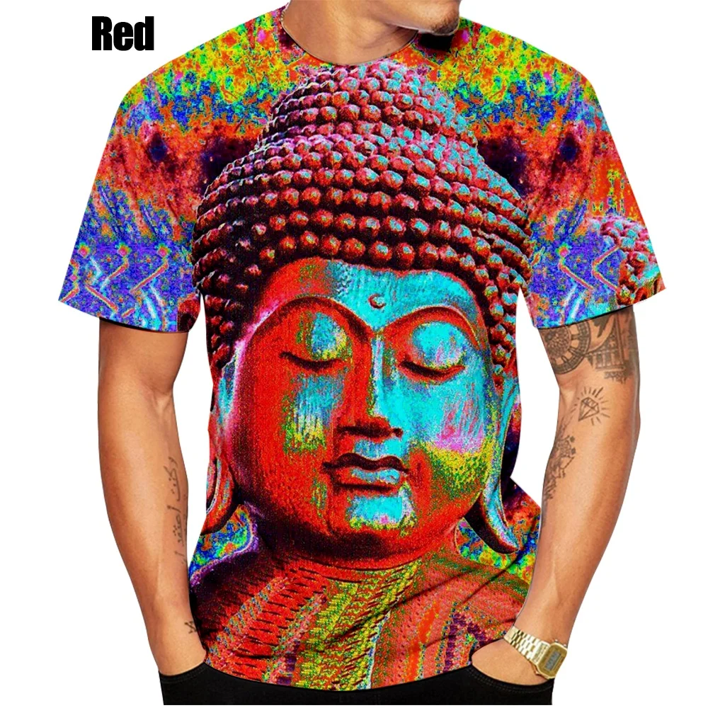 Summer New Fashion 3D Print T Shirt Religious Shakya Muni Buddha Face Short Sleeve Top