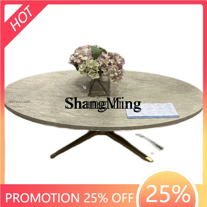 

CL modern light luxury coffee table oval metal table villa living room marble coffee table