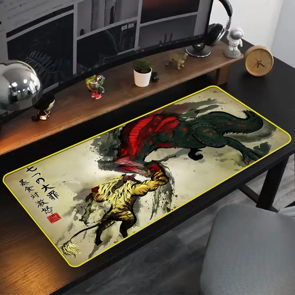 Cool M-Monster H-Hunter Mouse Pad 90x40cm Yellow Colorful Lock Edge Pure Natural Rubber Desktop Anti slip Large Mouse Pad