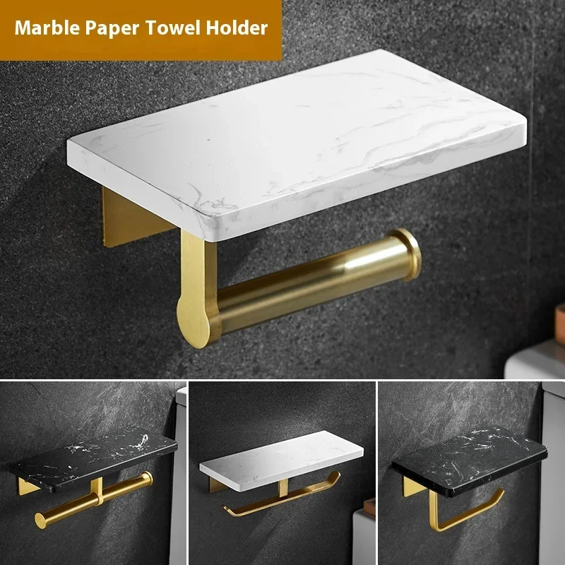 Soporte de pañuelos mármol para baño, soporte papel higiénico, estante de almacenamiento para teléfono móvil, inodoro no p