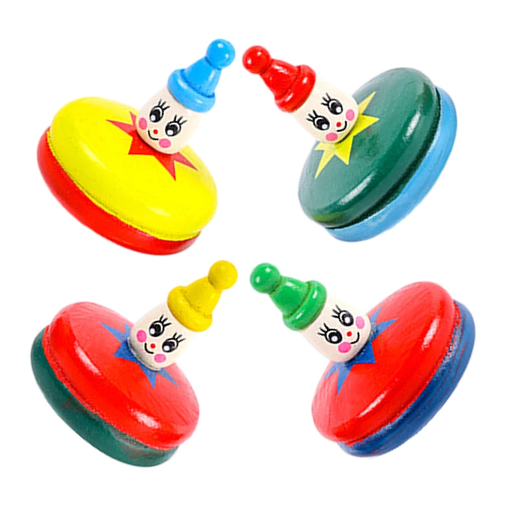 

4Pcs Wooden Cartoon Gyroscopes Manual Rotating Playthings for Kids Birthday Party Supplies Hand Coordination