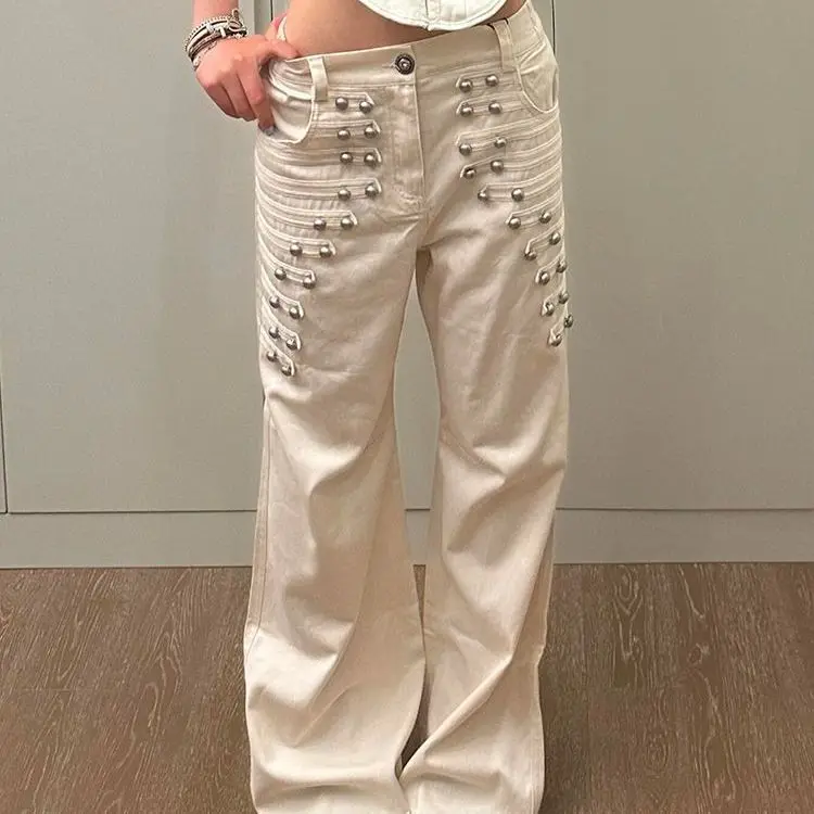 American Y2K retro hottie gothic retro micro-flared mid-pants suitable for 2026 new fashion street style hip-hop casual jeans