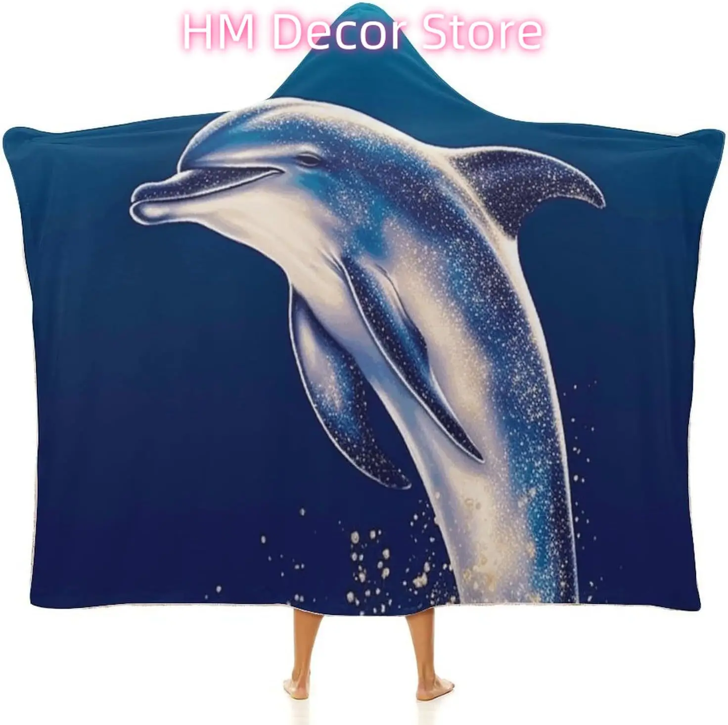 Glitter Dolphin Wearable Hooded Blanket, Ultra Soft Arctic Velvet Cape Cloak Unisex - Cozy Wearable Blanket