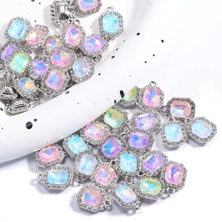 10pcs Colorful Crystal Square Alloy Pendant for Women's Earrings Necklace Backpack Pendant Diy Handmade Accessories Ornaments