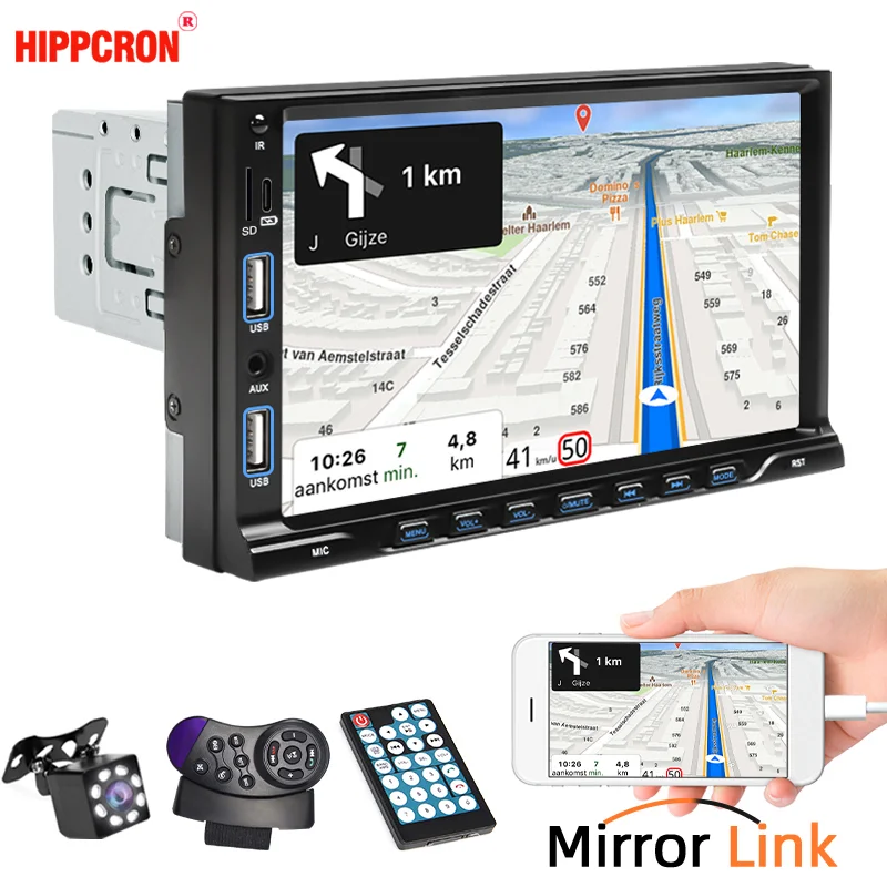 

Hippcron Car Radio 1din Multimedia MP5 Player 7" AutoRadio HD Touch Screen FM Receiver Aux Input Bluetooth Two USBs Mirror Link