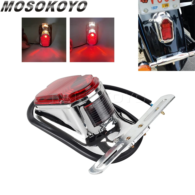 12V Rear Tail Brake Stop Lamp w/ License Plate Light Red Tombstone Taillight For Chopper Bobber Cruiser Motorcycle Accessories