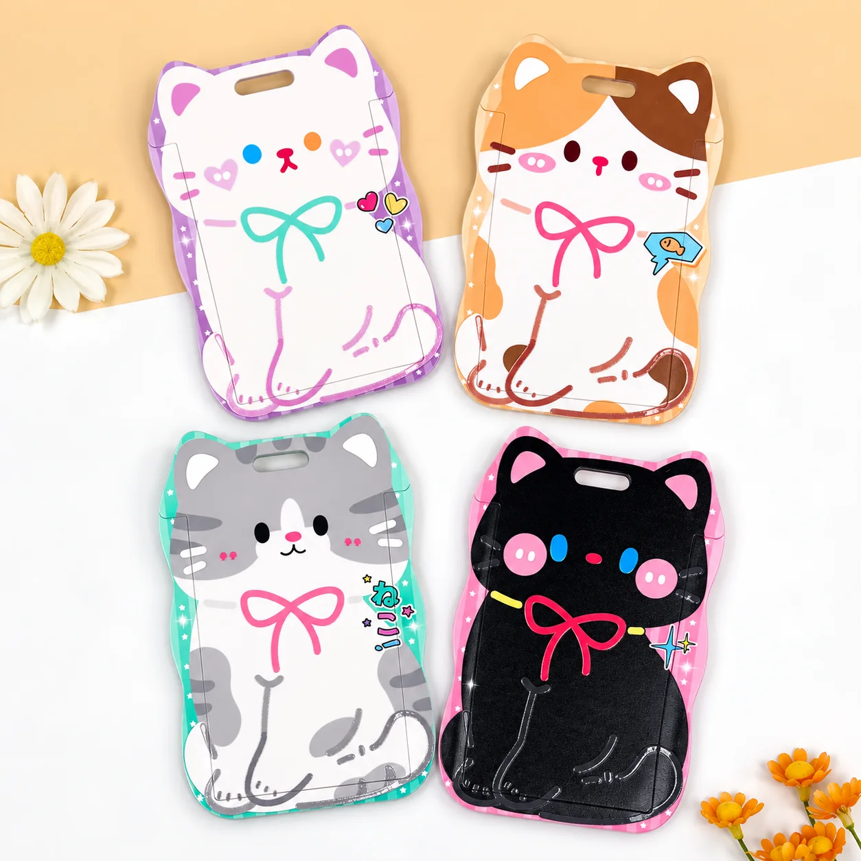 Cartoon Cat ABS Card Cover Anti-lost Student Card Meal Card HOLDER Neck Sliding Cover ID Cover Protective Cover