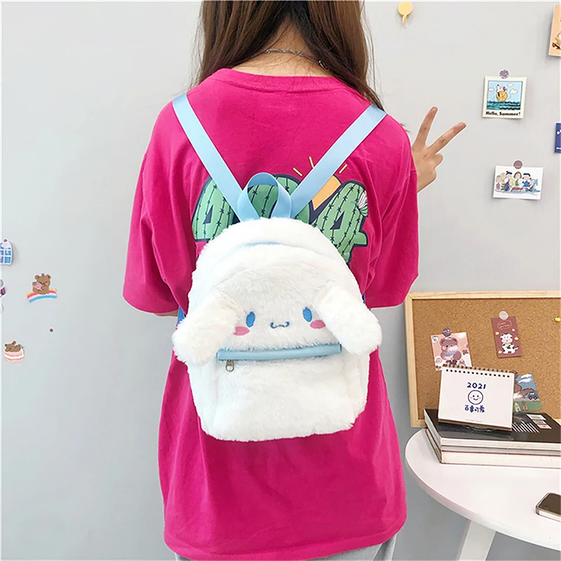 Kawaii Cartoon Cinnamoroll Plush Backpack For Girls Cute Stuffed Dog Shoulder Bag School Bags Birthday Gifts