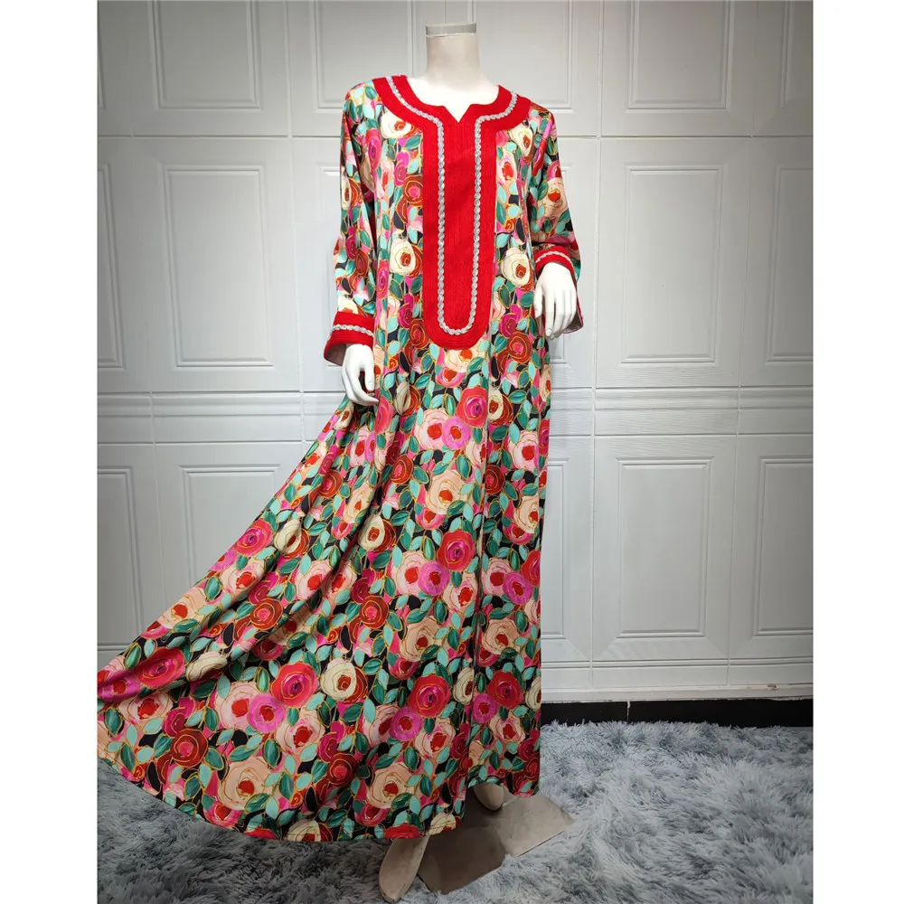 Floral Print Abaya Women Hijab Scarf Maxi Dress Muslim Turkey Dubai Kaftan Arabic Robe Islamic Morocco Party Caftan Eid Ramadan