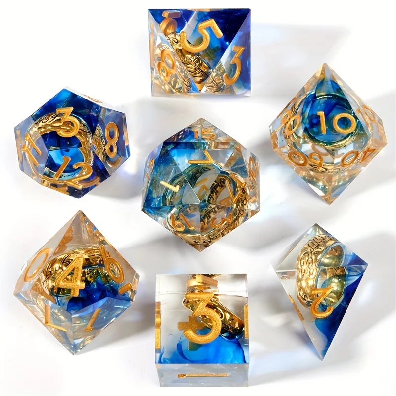 7-piece set of Dnd dice - polyhedral resin ring dice for dragons and dungeons - Perfect D&D gift - includes D20, D12, D10, D8, D