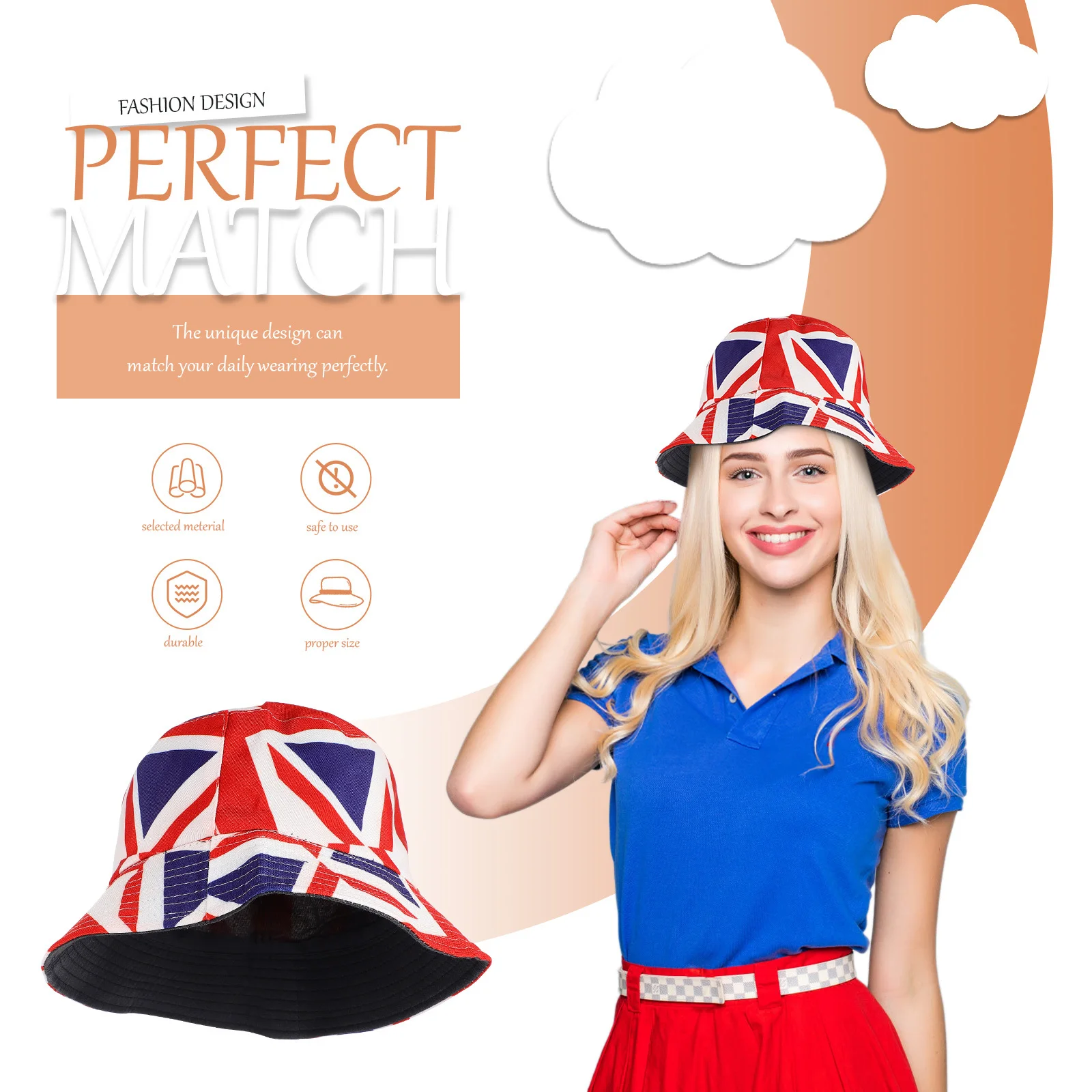 

British Flag Bucket Hat Fisherman Cap Sun Outdoor Wide Brim Cotton UK Pattern Men Women Beach Pool Park Camping Hiking Tourism