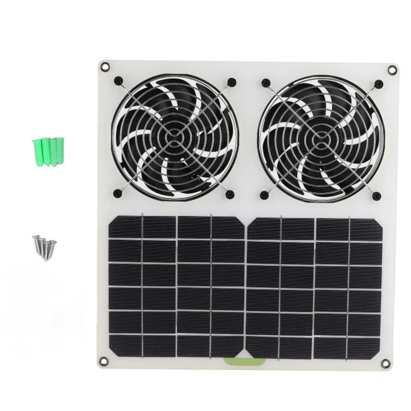 

Solar Panel Powered Fan 12inch Waterproof Dual Fan 100W Solar Exhaust Fan for Chicken House Greenhouse