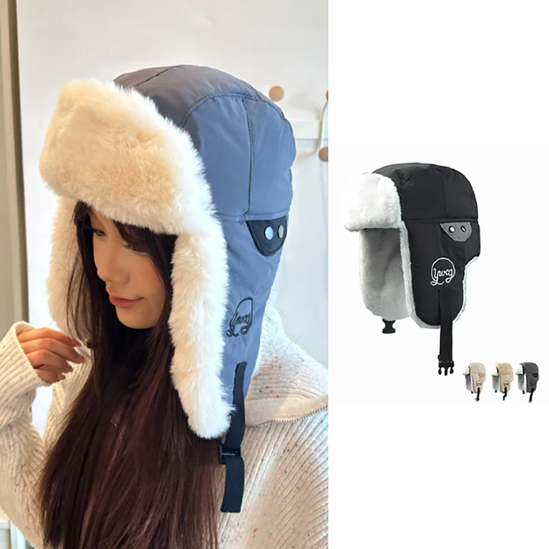 Bomber Hat Men Women Thick Warm Motorcycle Fur Hat Fashion Male Female Winter Hat Black Blue Earflap Ski Russian Cap Hood