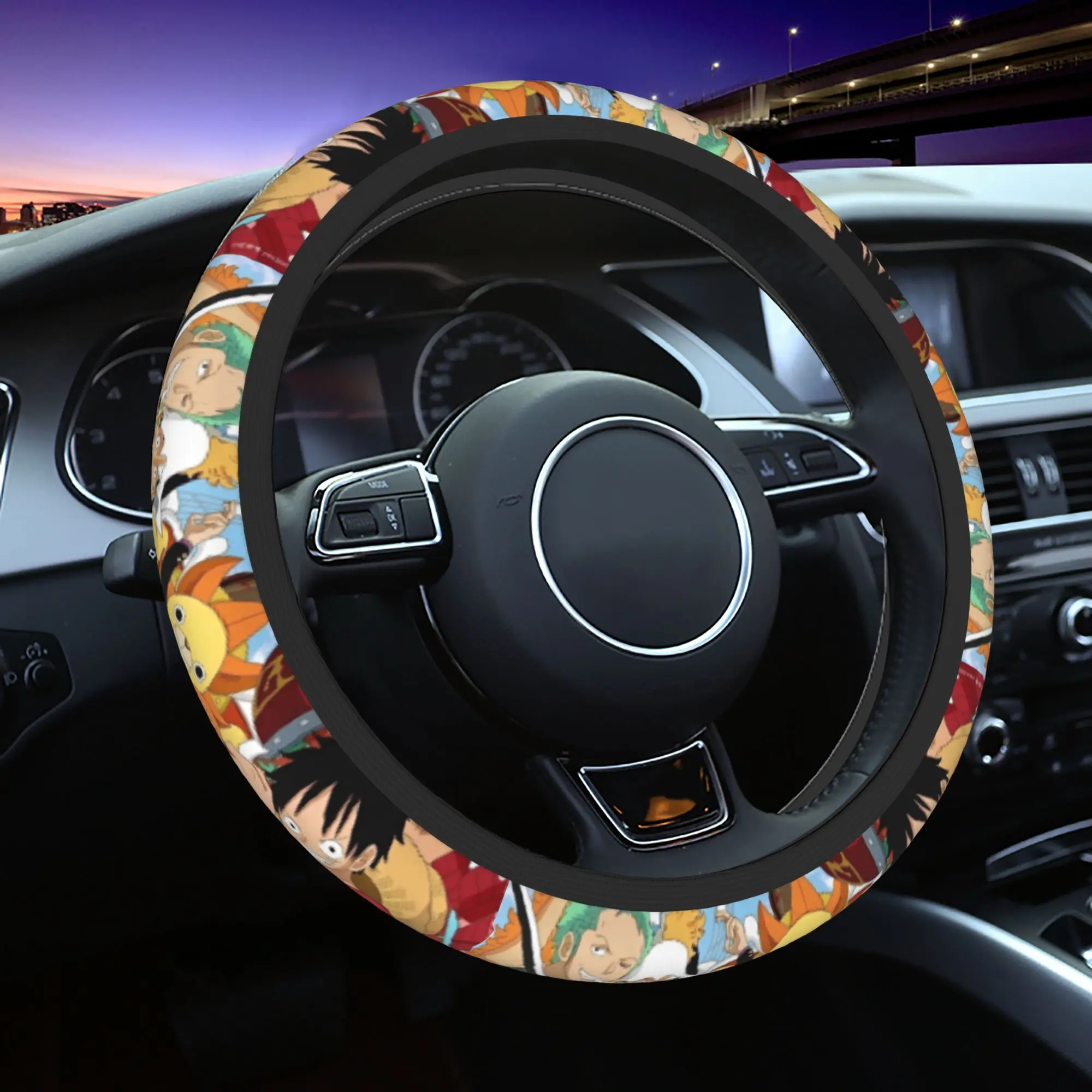 

37-38 Car Steering Wheel Cover One Piece Elastic Anime Braid On The Steering Wheel Cover Car-styling Steering-Wheel Accessories