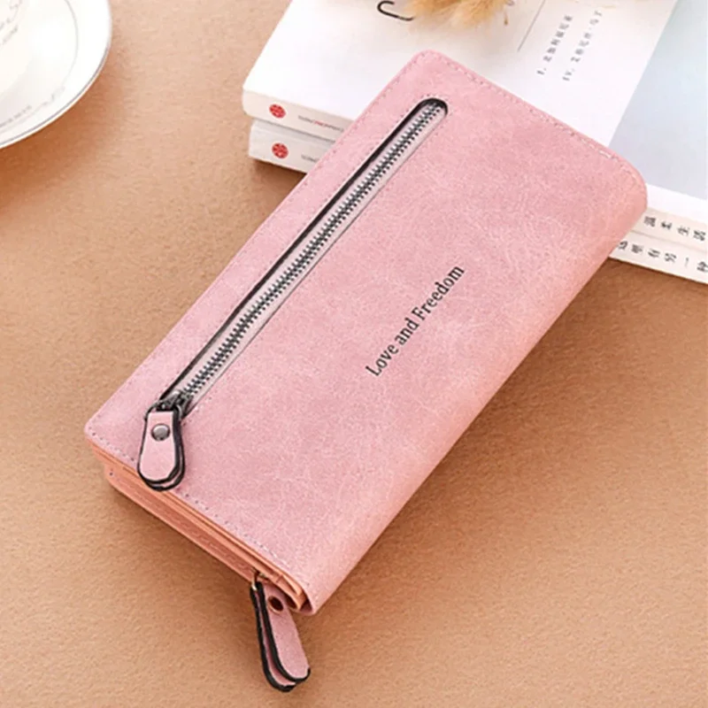 Fashion Women Long Thick Wallet Solid Color Clutch Large Capacity Rectangle Phone Pocket Money Bag Ladies PU Leather Coin Purse