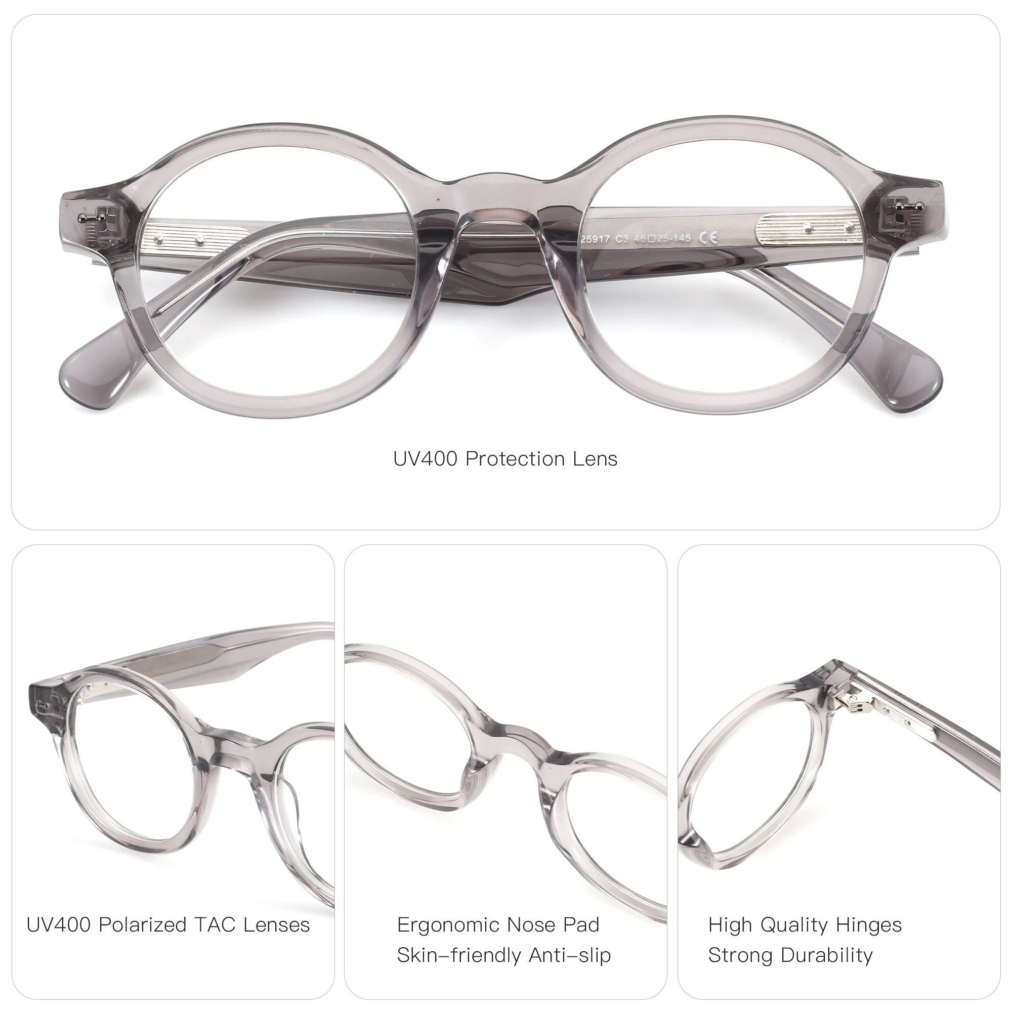 ZENOTTIC (حجم S) نظارات طبية مستديرة لقصر النظر من خلات عصرية للرجال نظارات بصرية فوتوكروميك نظارات قصر النظر