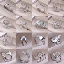 No Fade Silver Color Korean Adjustable Rings For Women Men Accessories Heart Bat Moon Sun Star Stainless Steel Ring Y2k Jewelry