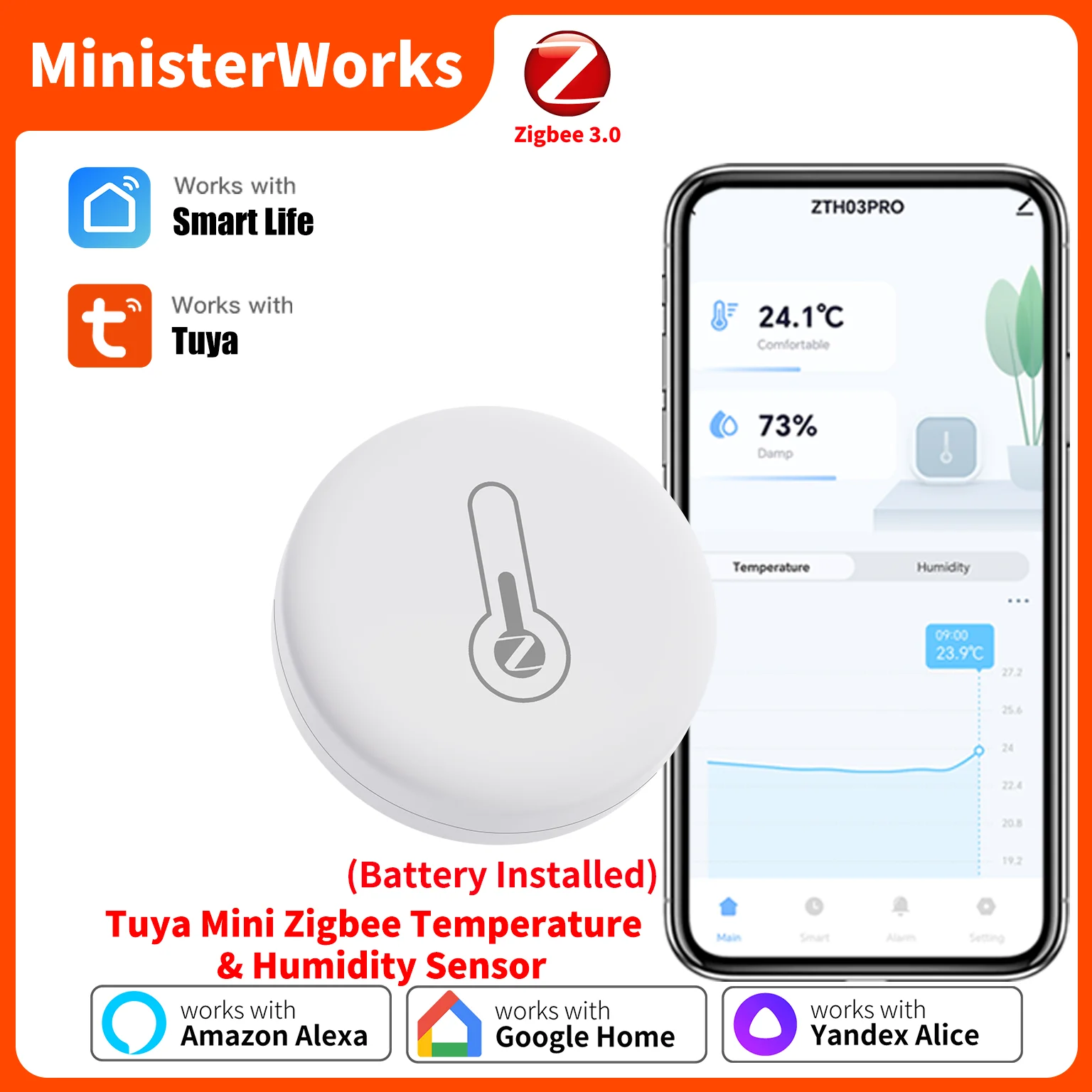 

Tuya Zigbee 3,0 датчик температуры и влажности гигрометр термометр приложение SmartLife удаленный монитор работает с Google Yandex Alexa