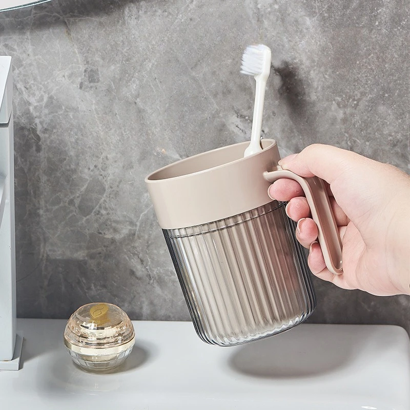 Conjunto de caneca de dente extravagante, copo de escovação, tanque de dente transparente de plástico com alça, copos de enxaguatório bucal para banheiro