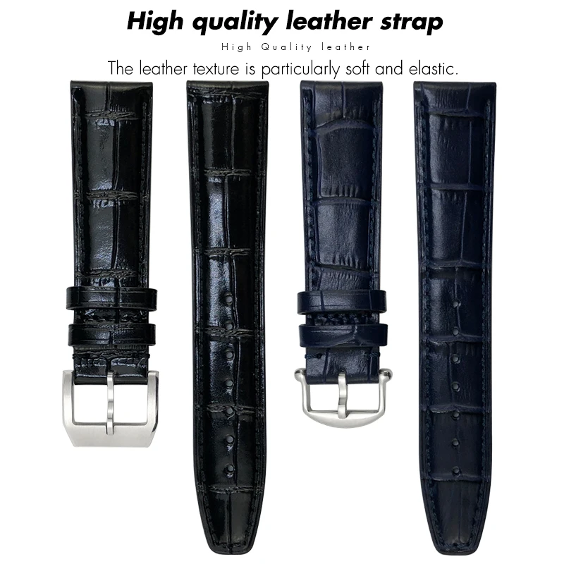 20mm 21mm 22mm Genuine Leather Watchband for IWC PILOT'S Watches PORTUGIESER PORTOFINO Black Blue Cowhide Watch Strap