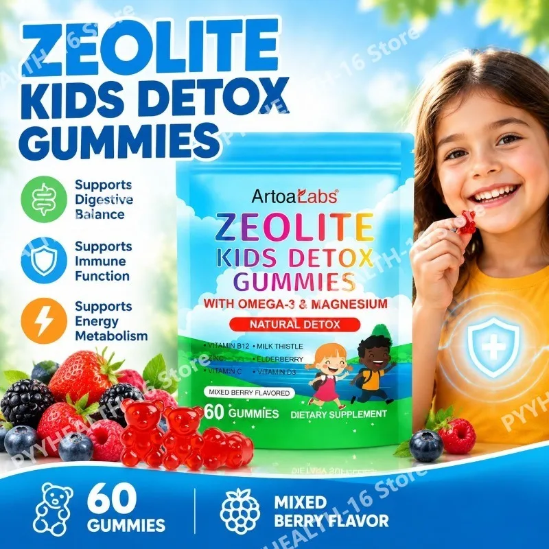 ArtoaLabs Zeolite Kids Detox Gummies with Omega-3 and Magnesium Support Normal Bone Development and Immune Function, 60 Gummies