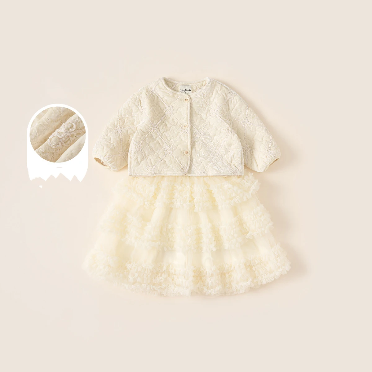 

New Winter Toddler Girls Winter Clothes Set Solid Color Thicken Warm Kids Baby Girls Coat Versatile Mesh Infant Girls Puff Dress