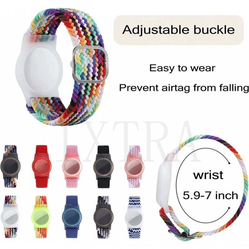 AirTag Wristband for Kids, Adjustable Anti Lost Bracelet , Nylon Braided Solo Loop Watch Band for  Boys Girls Adult Holder Strip