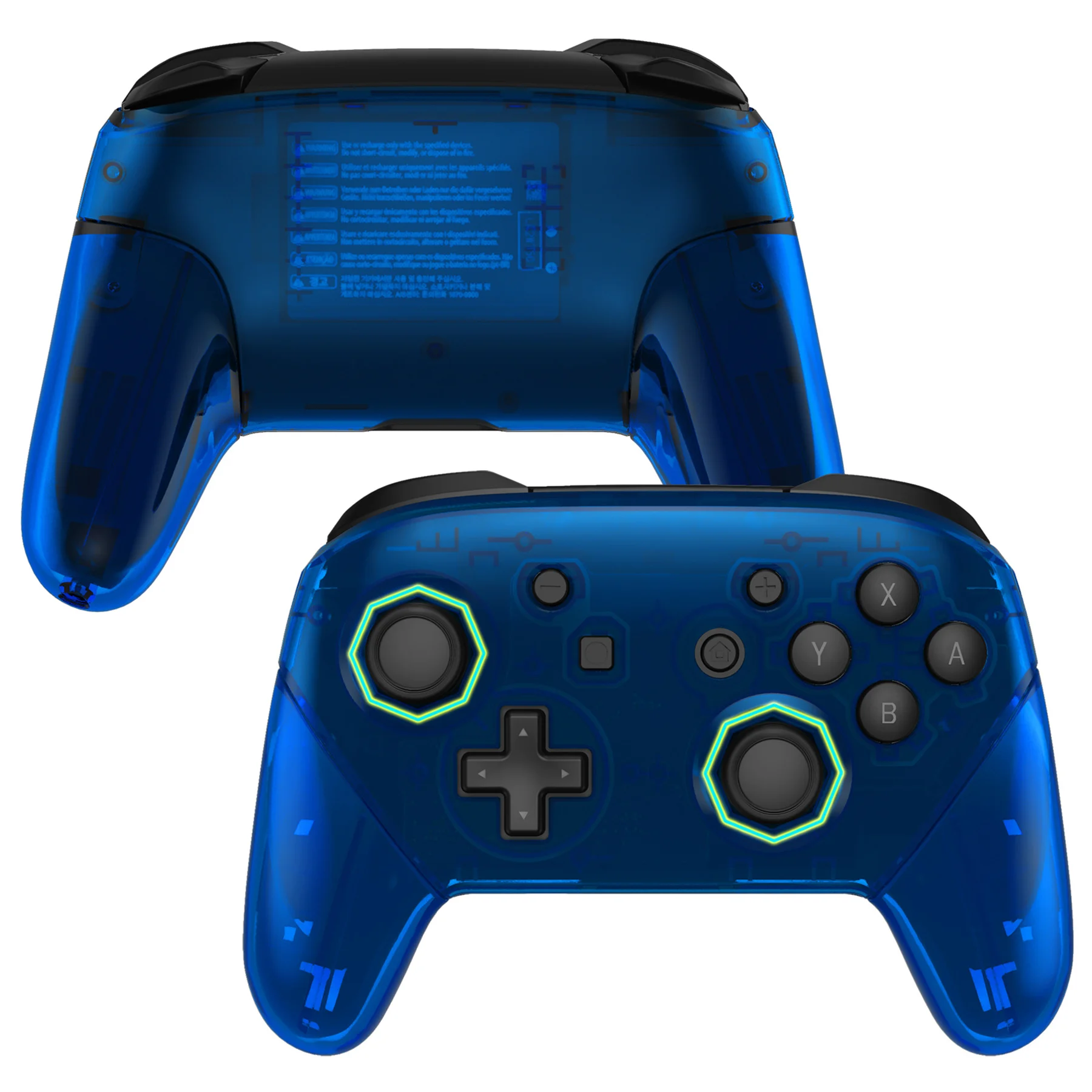 eXtremeRate Octagonal Gated Sticks Faceplate Backplate Handles Replacement Grip Housing for NS Switch Pro - Clear Blue