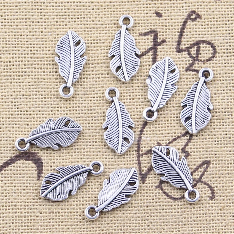 50pcs Charms Feather Leaf 14x7mm Antique Silver Color Pendants DIY Crafts Making Findings Handmade Tibetan Jewelry