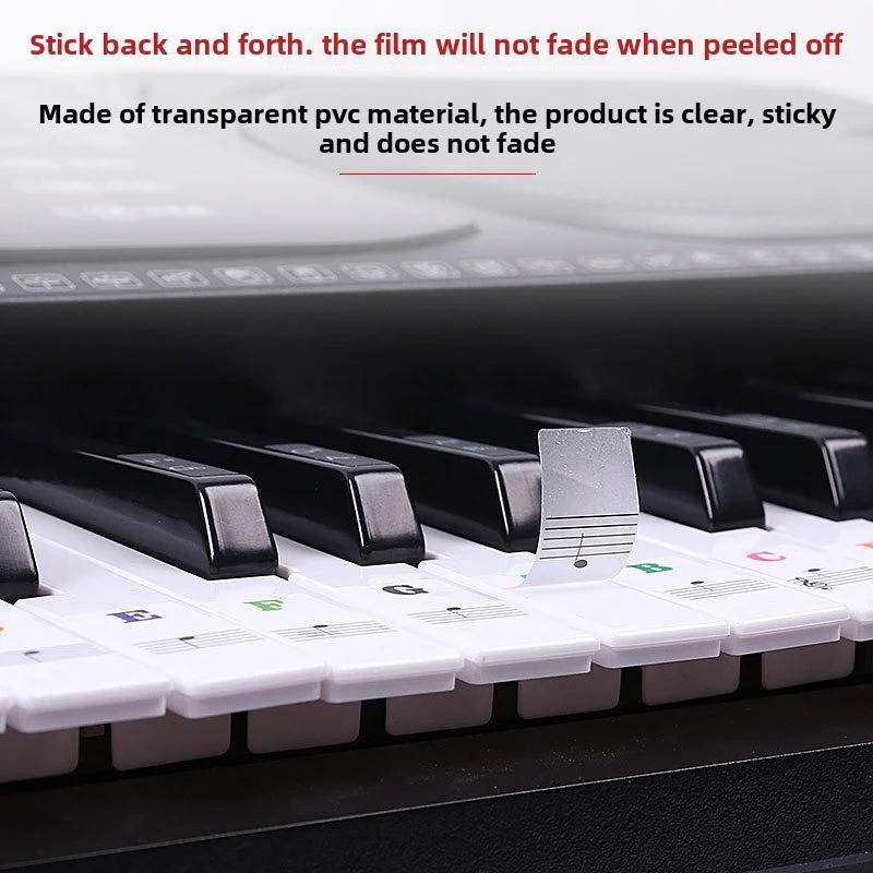 ملصقات تدريب البيانو لـ 37/49/54/61/88 مفاتيح شفافة PVC مفتاح البيانو ملصق ملاحظة لوحة المفاتيح القابلة للإزالة اللوازم الموسيقية