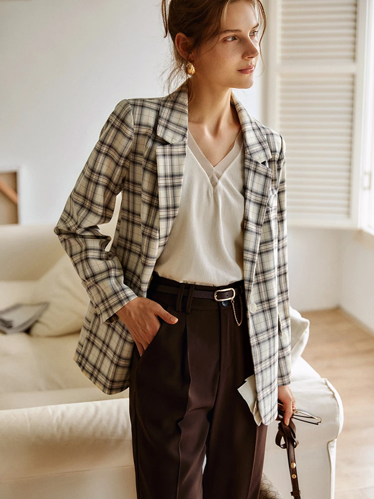 

OLrain женские клетчатые пиджаки женские 2300 осень новая верхняя одежда в стиле ретро короткие пиджаки в английском стиле женская одежда O21QW55692