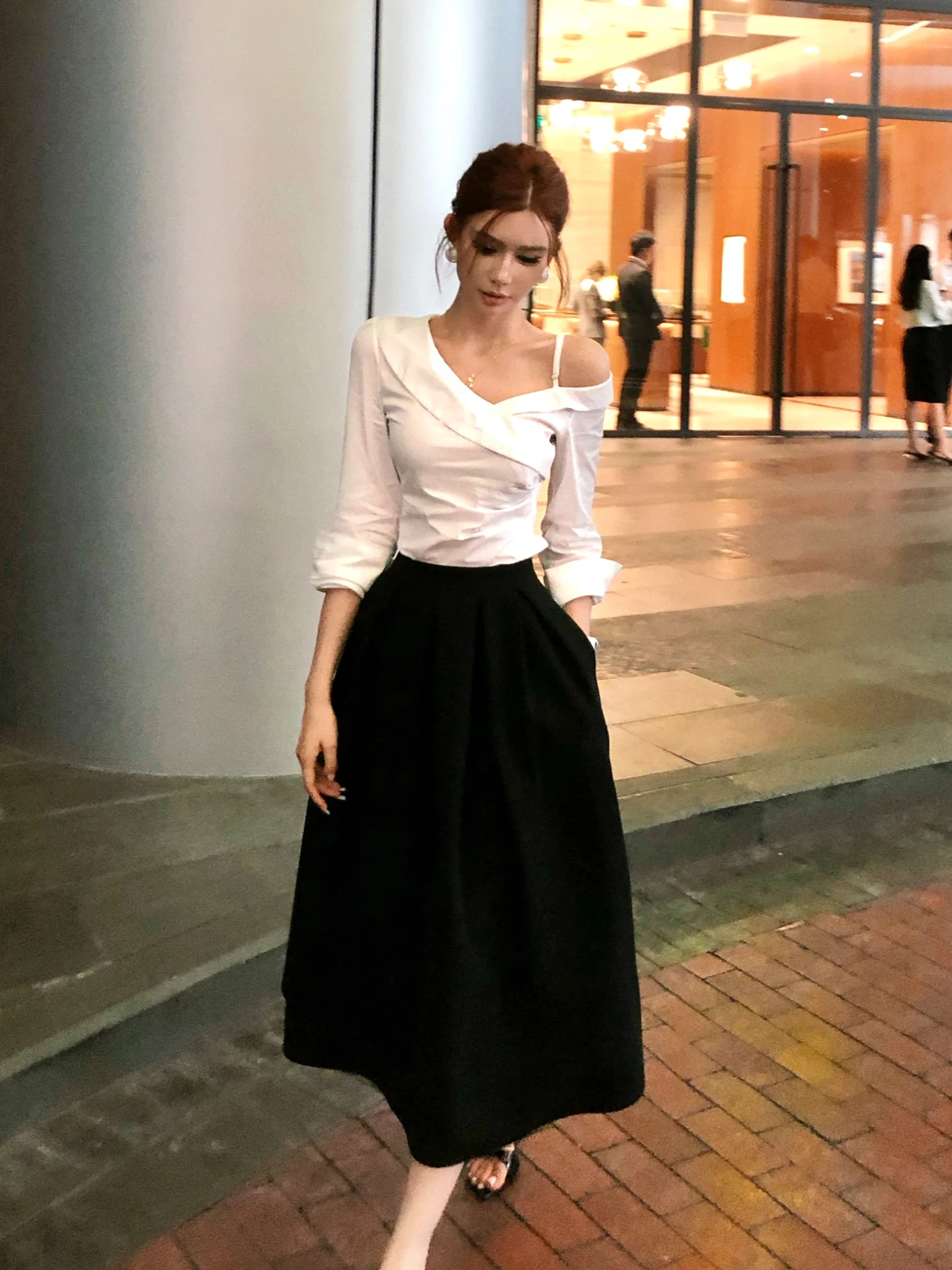 

Hebden Sle Retro f Skirt Women's Autumn Winter Slim A-Line Pure Color Commute Work Skirt High Waist Polyester Fiber